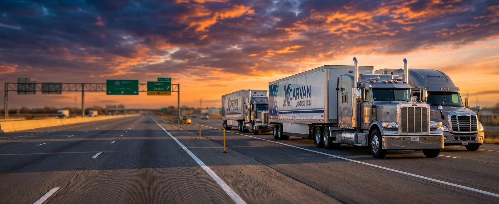 Modern semi-truck transporting freight on interstate highway